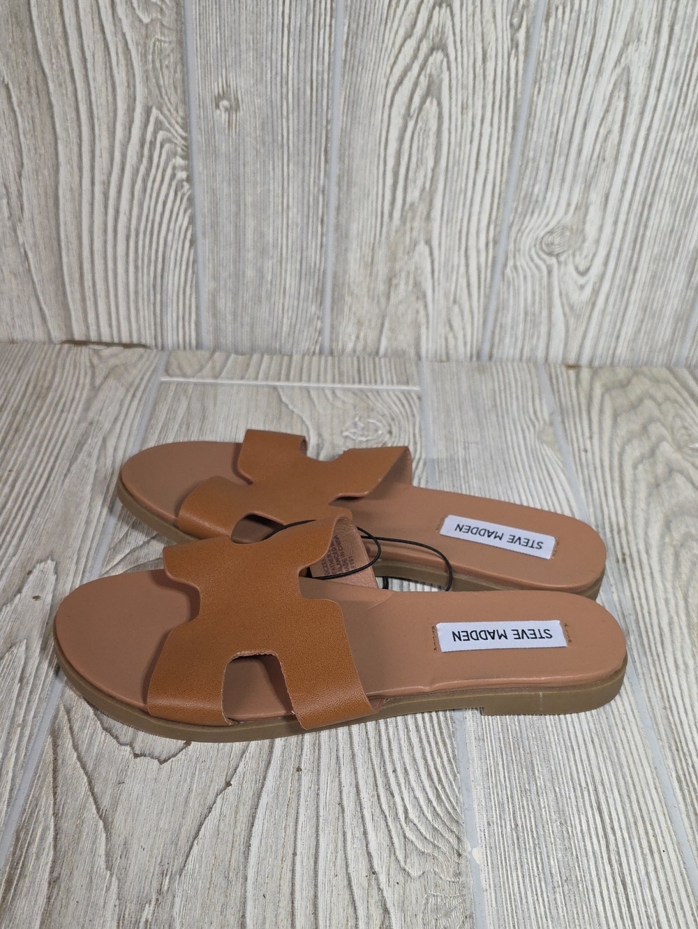 Steve Madden Roceen Leather Slide Sandals Tan Womens Size 6 NEW - Picture 4 of 12